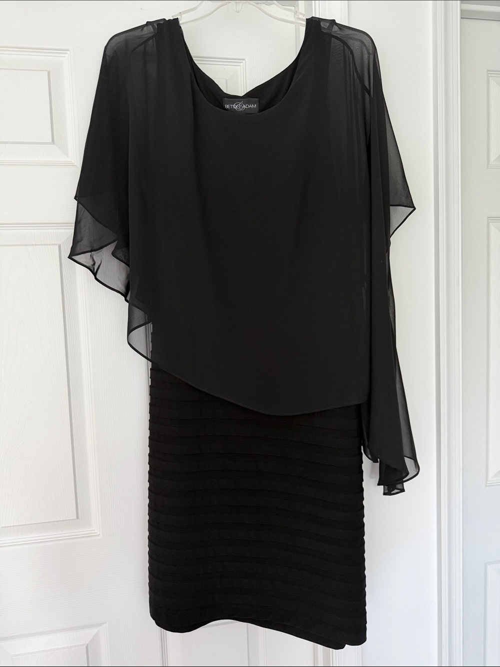 Betsy & Adam Black Layered Chiffon Overlay Dress